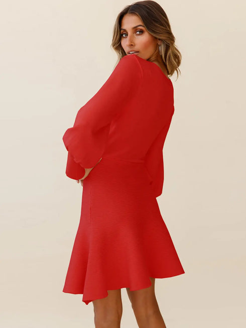 'Raine' Lantern Sleeve Sweater Dress - Celes Fashion